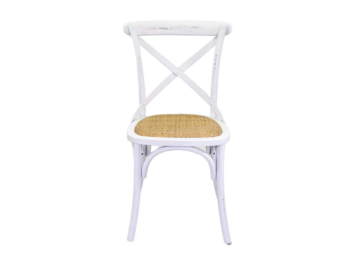 Sedia legno cross bianco antico seduta intreccio cm 51x55h46,5/89