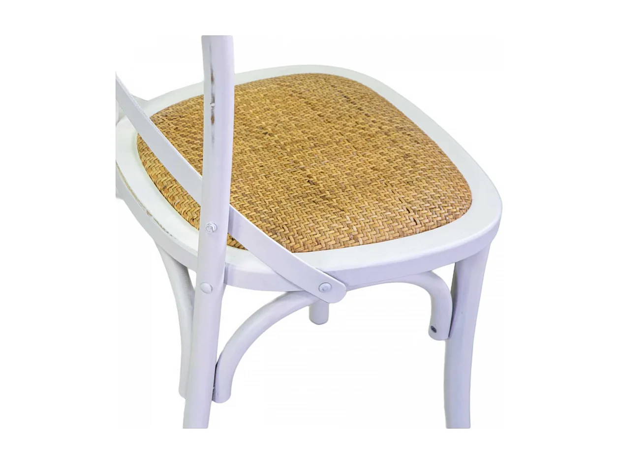Sedia legno cross bianco antico seduta intreccio cm 51x55h46,5/89