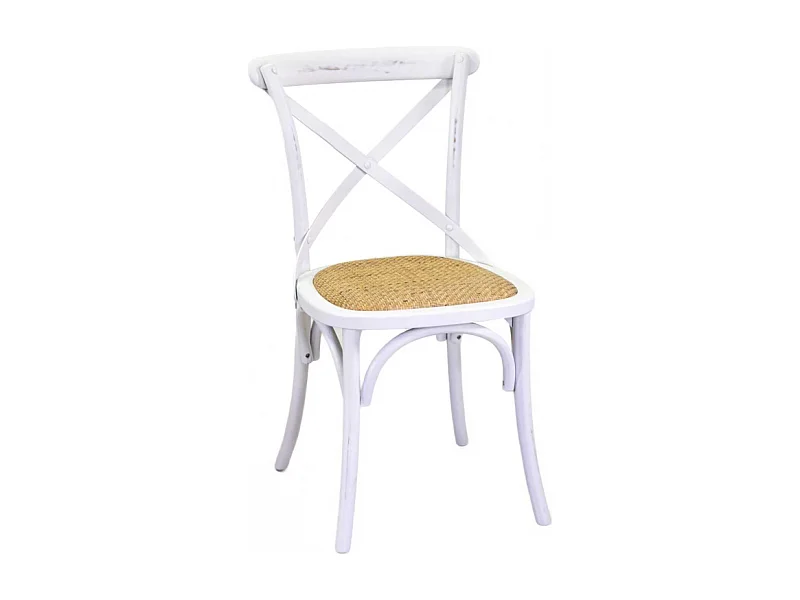Sedia legno cross bianco antico seduta intreccio cm 51x55h46,5/89