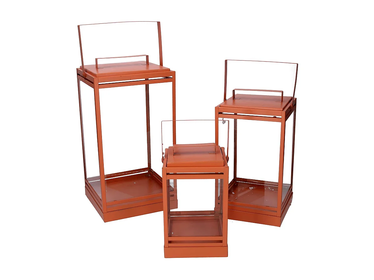 Lanterna metallo 1-3 arancione cm 18x18h36,3/42,5