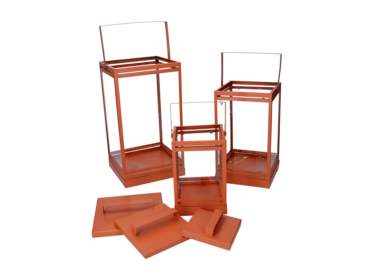 Lanterna metallo 1-3 arancione cm 18x18h36,3/42,5