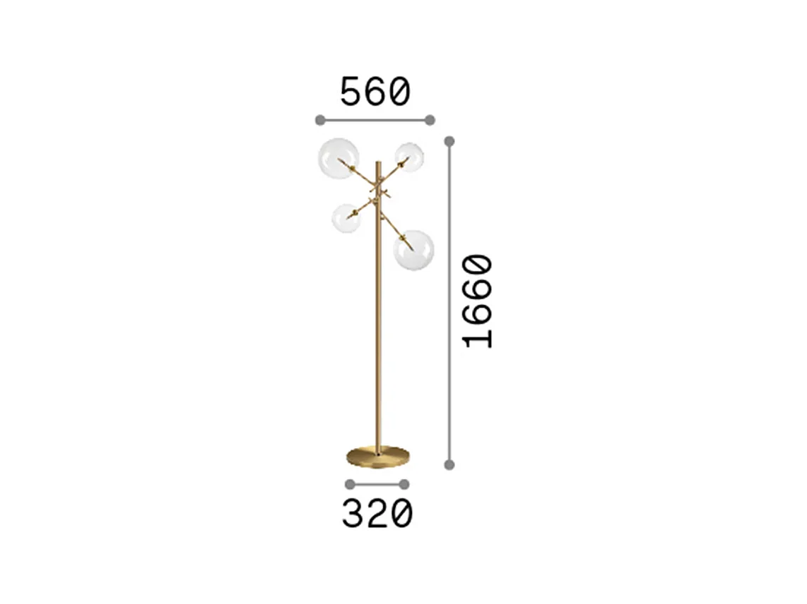Piantana Contemporanea Equinoxe Metallo Ottone 4 Luci 2W 3000K Luce Calda