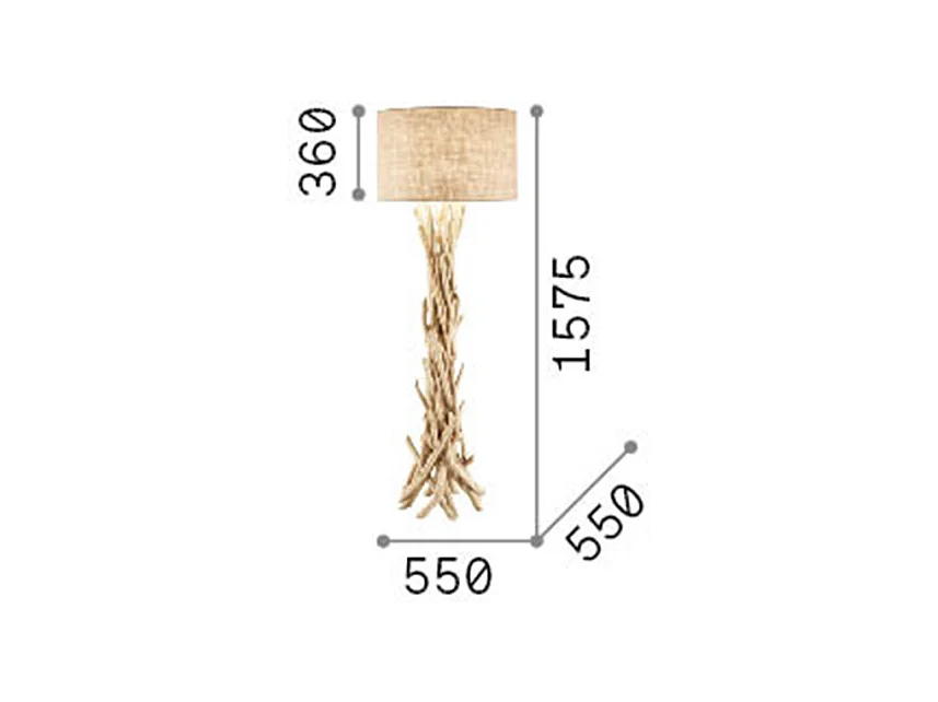 Piantana Industrial-Minimal Driftwood Metallo-Legno Marrone 1 Luce E27