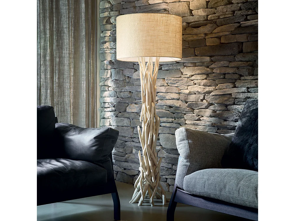 Piantana Industrial-Minimal Driftwood Metallo-Legno Marrone 1 Luce E27