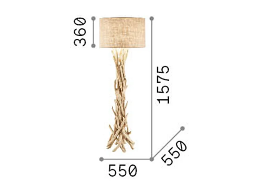 Piantana Industrial-Minimal Driftwood Metallo-Legno Marrone 1 Luce E27