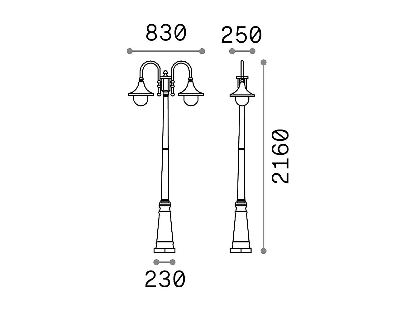 Lampione Esterno Rustico-Country Cima Alluminio Antracite 2 Luci E27