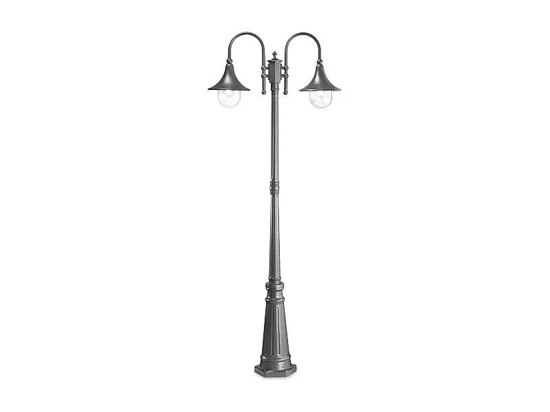 Lampione Esterno Rustico-Country Cima Alluminio Antracite 2 Luci E27