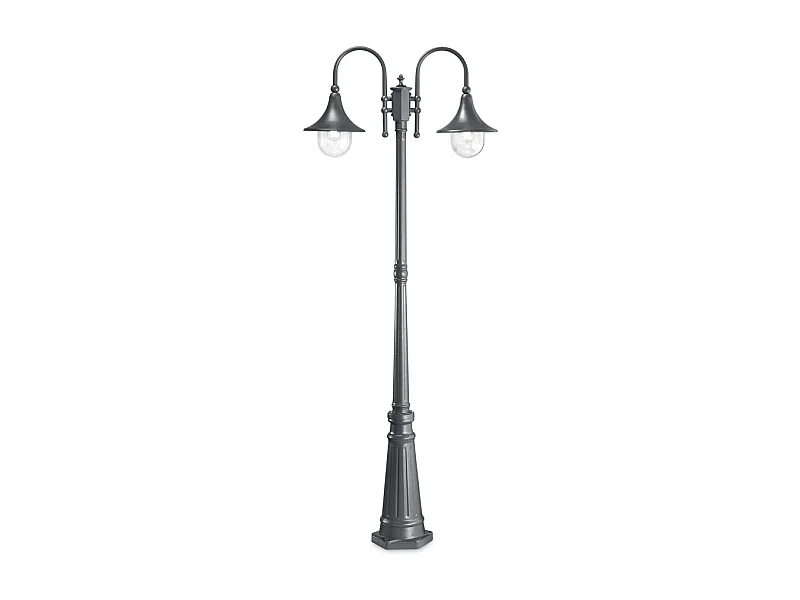 Lampione Esterno Rustico-Country Cima Alluminio Antracite 2 Luci E27