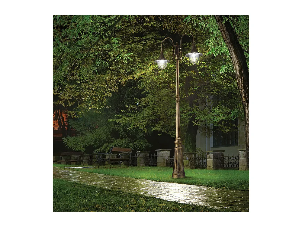 Lampione Esterno Rustico-Country Cima Alluminio Nero 2 Luci E27