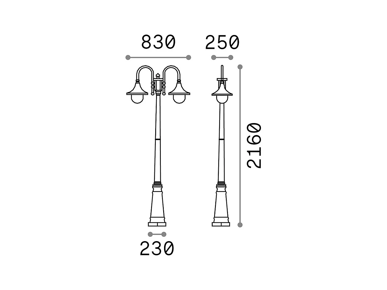 Lampione Esterno Rustico-Country Cima Alluminio Nero 2 Luci E27