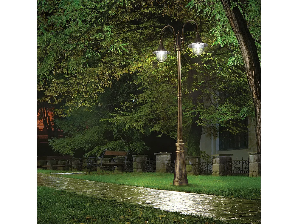 Lampione Esterno Rustico-Country Cima Alluminio Nero 2 Luci E27