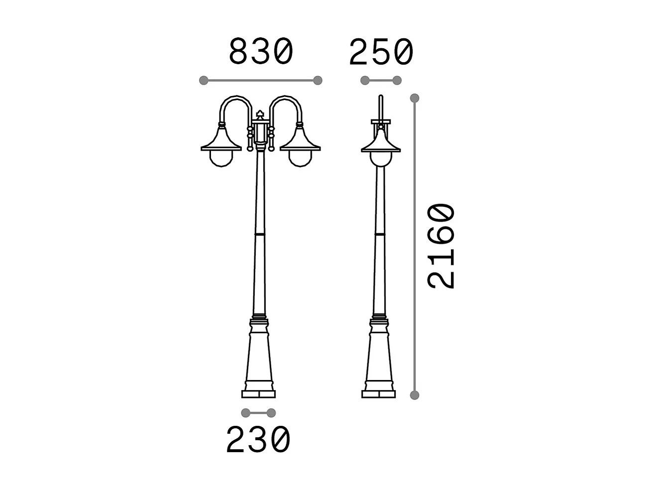 Lampione Esterno Rustico-Country Cima Alluminio Nero 2 Luci E27