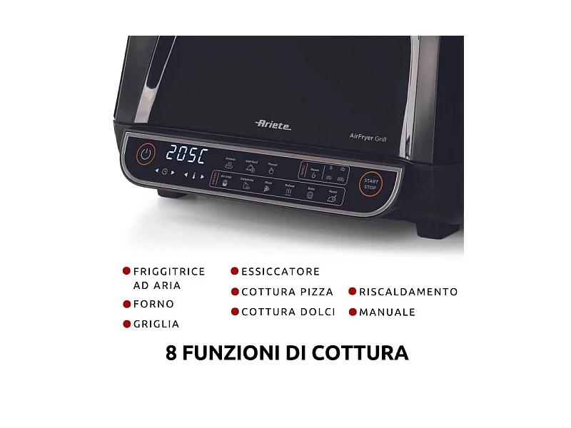 Friggitrice ad aria e Griglia 1700W - 8L - 8 funzioni di cottura - Nero