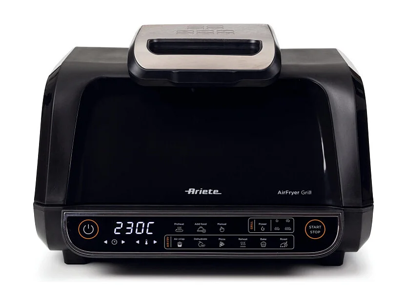 Ariete 4635 Air Fryer Grill, Friteuse à air et gril, Poêle à steak, 1700 W, Capacité 8 L, Frire et griller, 8 fonctions de cuisson, Minuterie, Noir