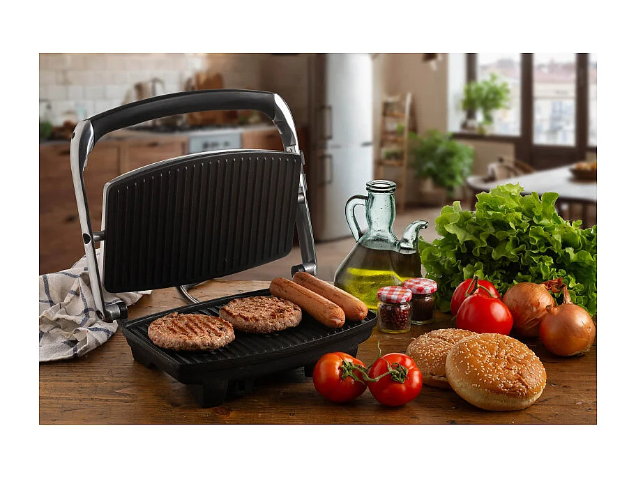 Piastra elettrica antiaderente - Per toast e sandwich - 1000W - Argento