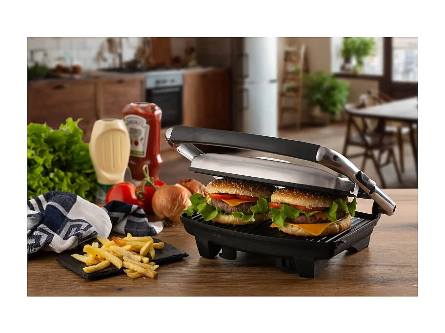 Piastra elettrica antiaderente - Per toast e sandwich - 1000W - Argento