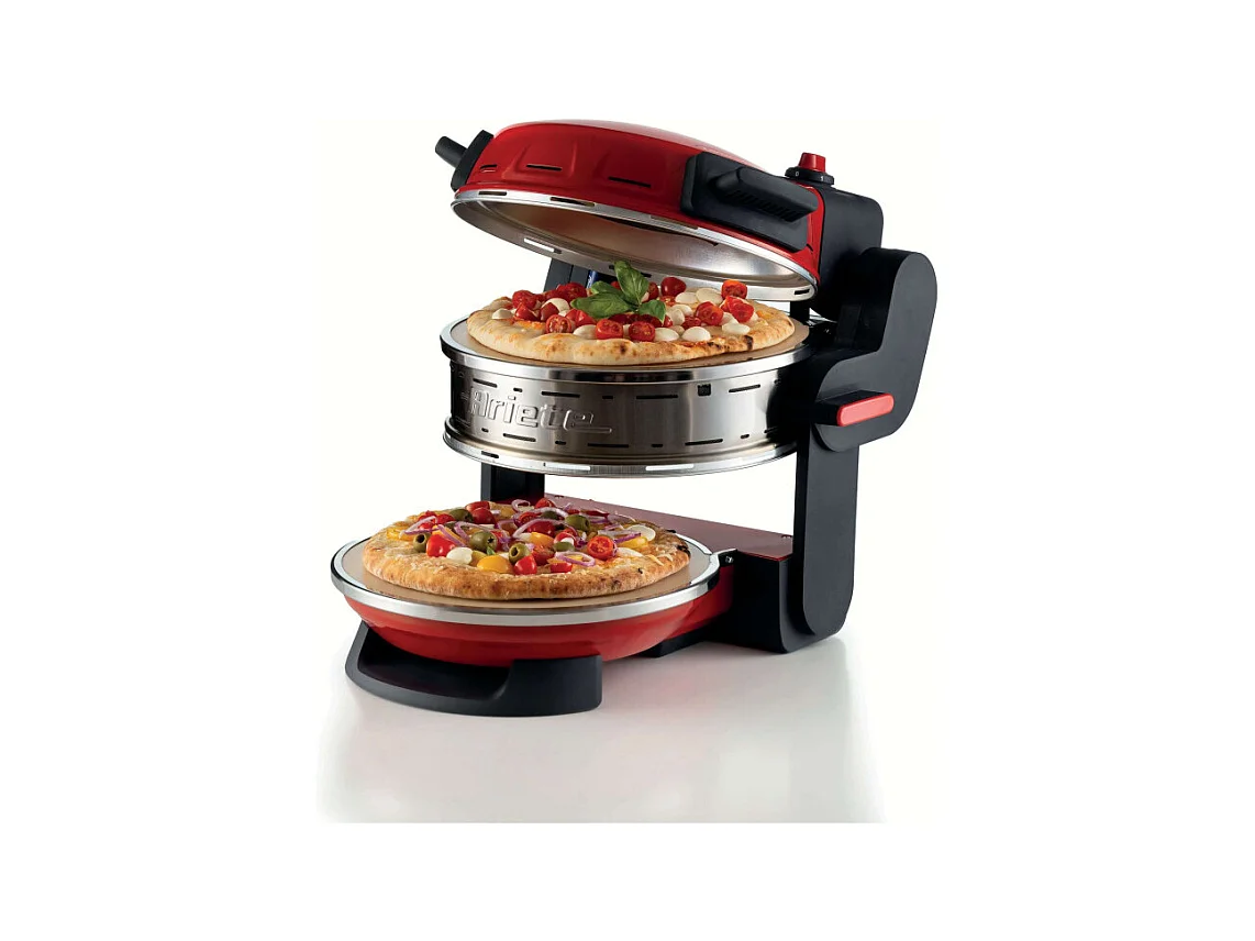 Forno pizza doppio 2300W, 2 pietre refrattarie, 5 livelli di cottura, 2 pale inox - Rosso