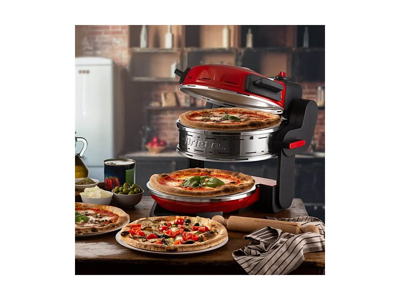 Forno pizza doppio 2300W, 2 pietre refrattarie, 5 livelli di cottura, 2 pale inox - Rosso