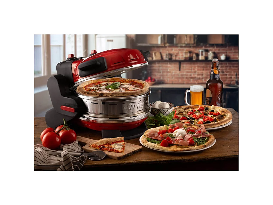 Forno pizza doppio 2300W, 2 pietre refrattarie, 5 livelli di cottura, 2 pale inox - Rosso