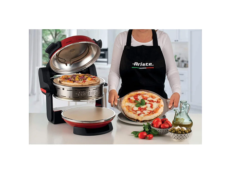 Forno pizza doppio 2300W, 2 pietre refrattarie, 5 livelli di cottura, 2 pale inox - Rosso