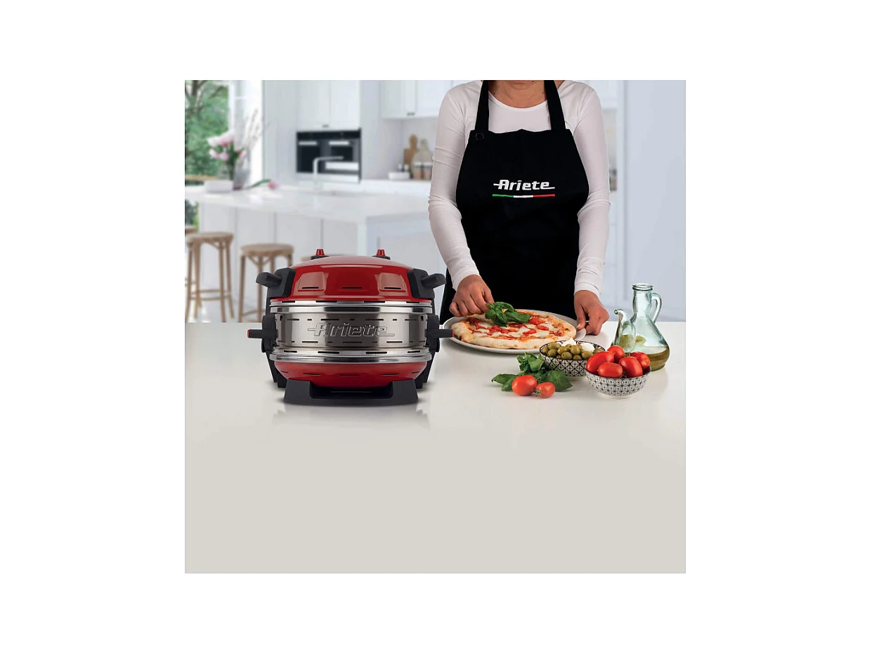 Forno pizza doppio 2300W, 2 pietre refrattarie, 5 livelli di cottura, 2 pale inox - Rosso