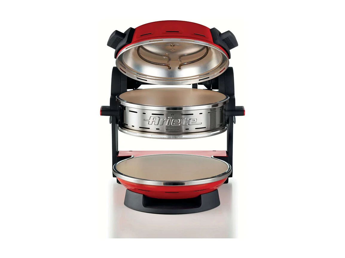 Forno pizza doppio 2300W, 2 pietre refrattarie, 5 livelli di cottura, 2 pale inox - Rosso