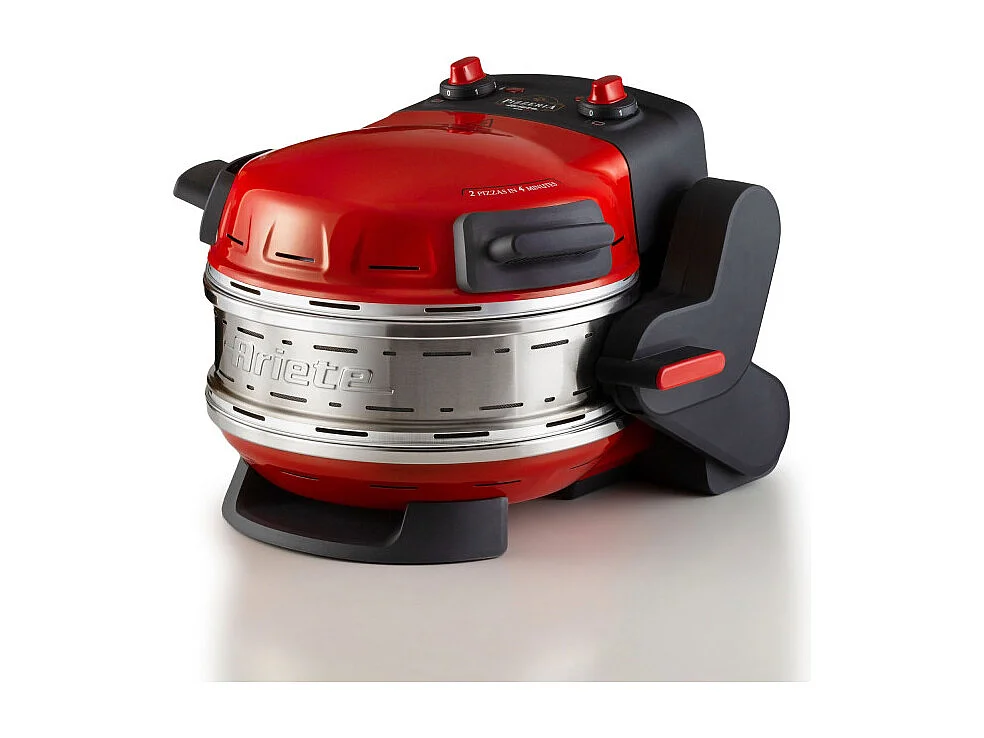 Forno pizza doppio 2300W, 2 pietre refrattarie, 5 livelli di cottura, 2 pale inox - Rosso