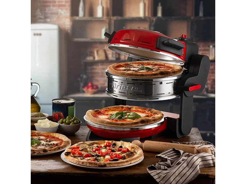 Forno pizza doppio 2300W, 2 pietre refrattarie, 5 livelli di cottura, 2 pale inox - Rosso