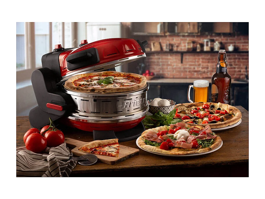 Forno pizza doppio 2300W, 2 pietre refrattarie, 5 livelli di cottura, 2 pale inox - Rosso