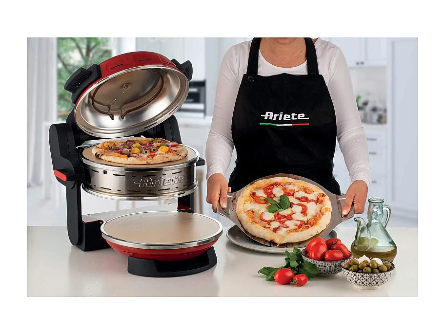 Forno pizza doppio 2300W, 2 pietre refrattarie, 5 livelli di cottura, 2 pale inox - Rosso