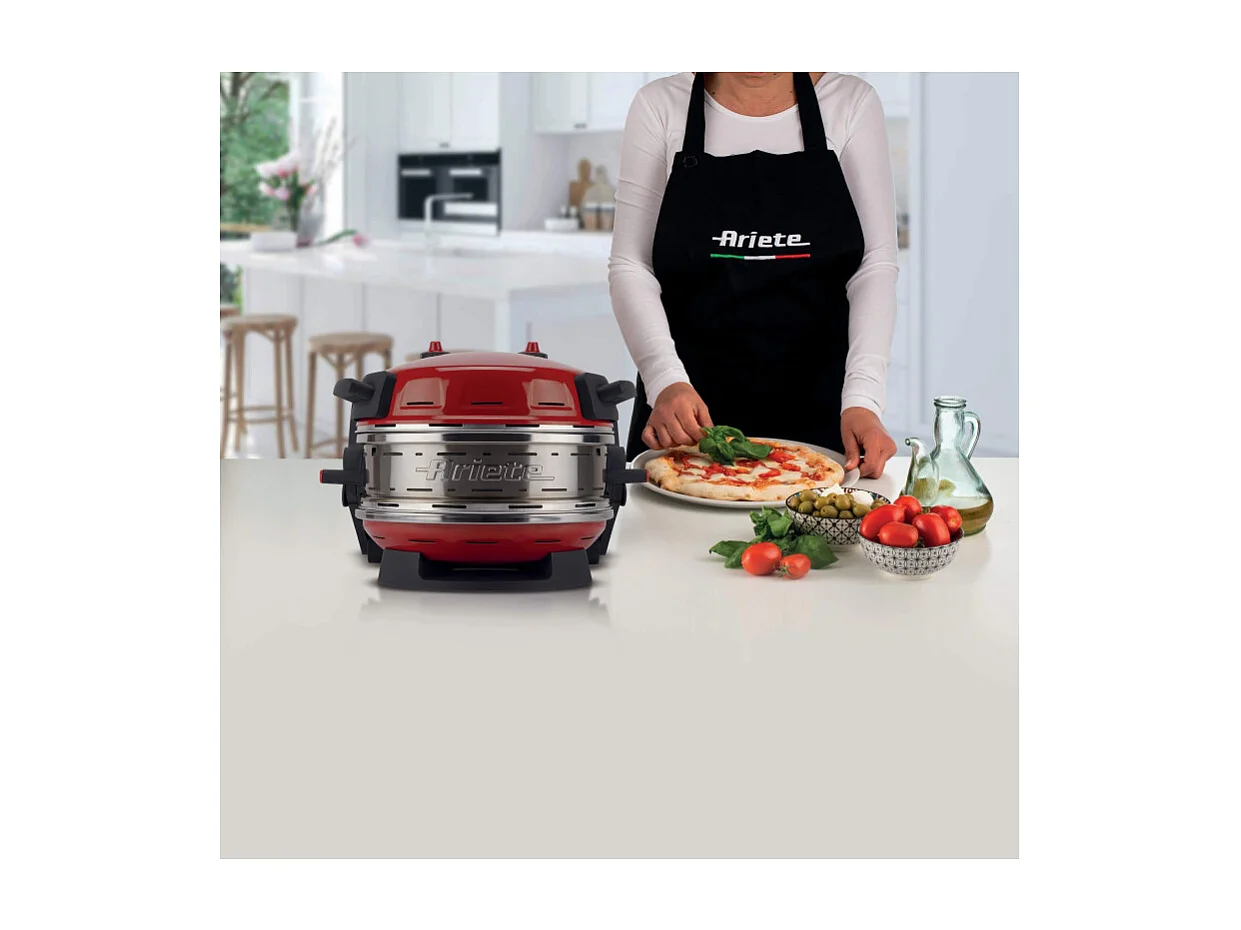 Forno pizza doppio 2300W, 2 pietre refrattarie, 5 livelli di cottura, 2 pale inox - Rosso