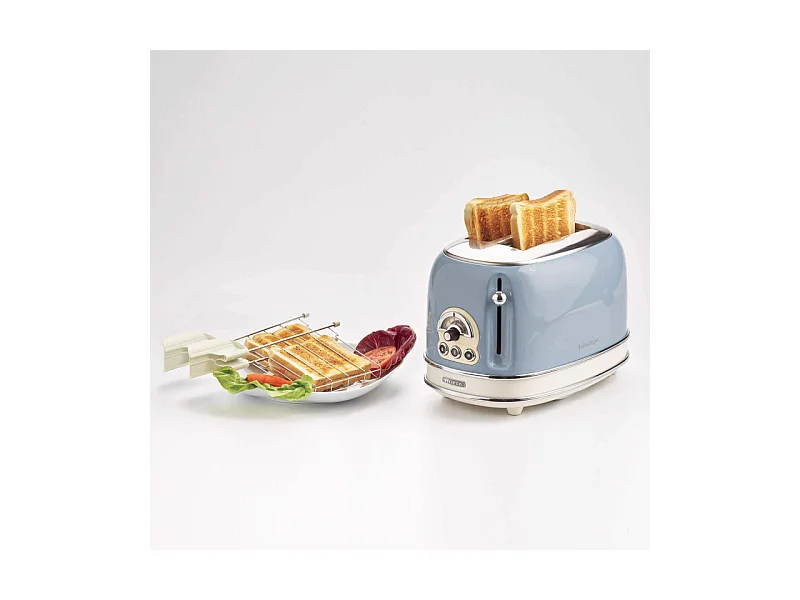 Tostapane Vintage 2 Fette - Con Pinze, 6 Livelli di Tostatura - Acciaio Inox - Celeste