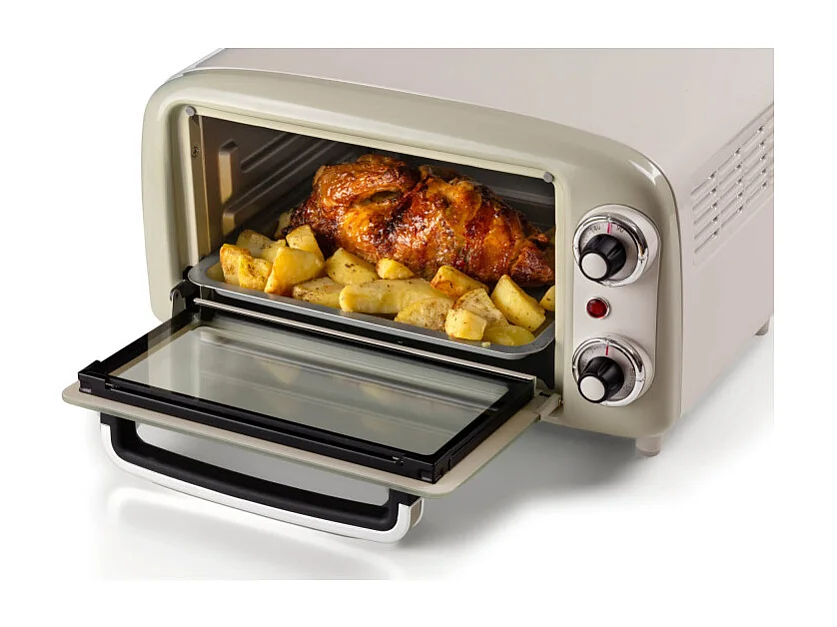 Forno Elettrico Vintage 800W - Capacità 10L - Doppio vetro - Retrò - Beige