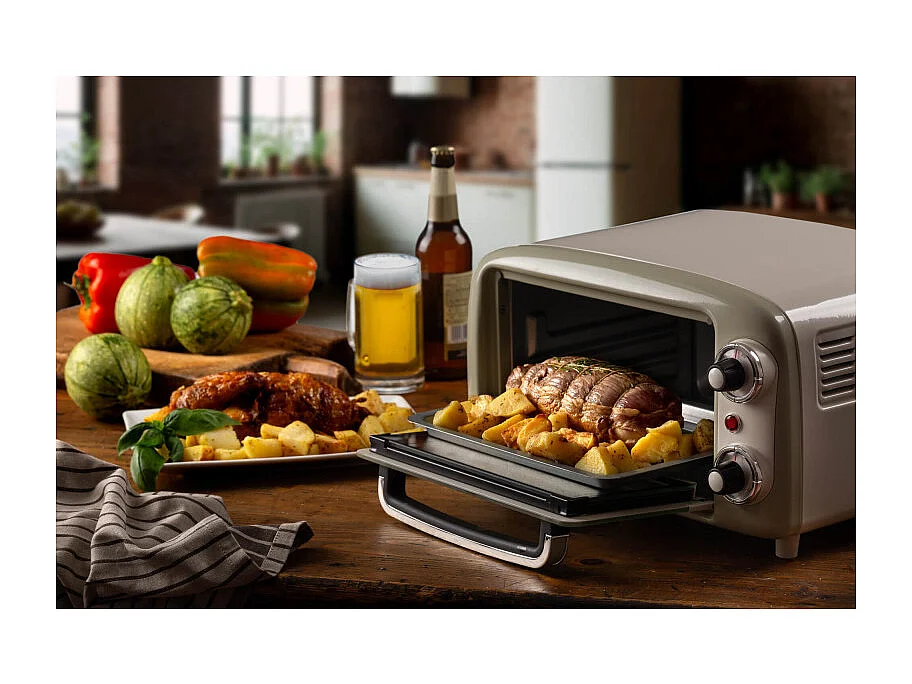 Forno Elettrico Vintage 800W - Capacità 10L - Doppio vetro - Retrò - Beige