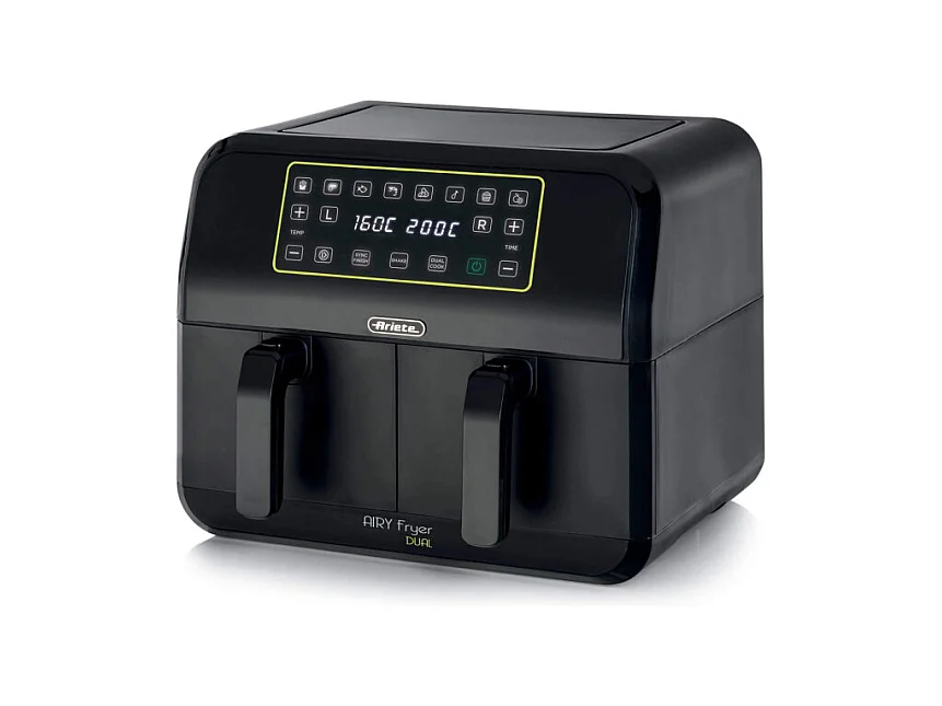 Friggitrice ad aria 1700W con doppio cestello, 8L - 3 funzioni di cottura, pannello digitale LED - Nero