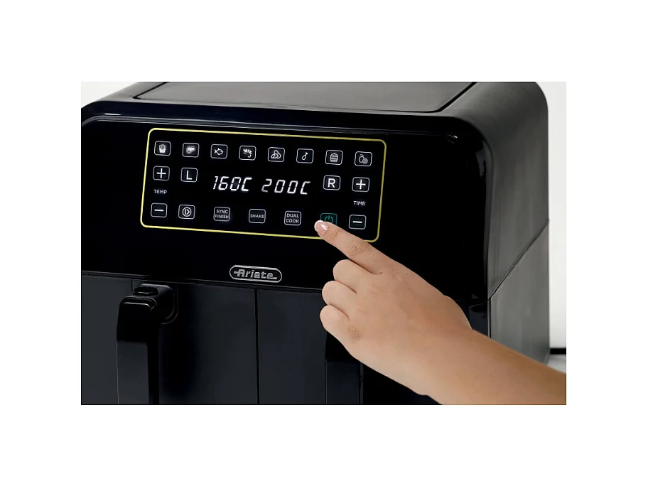 Friggitrice ad aria 1700W con doppio cestello, 8L - 3 funzioni di cottura, pannello digitale LED - Nero