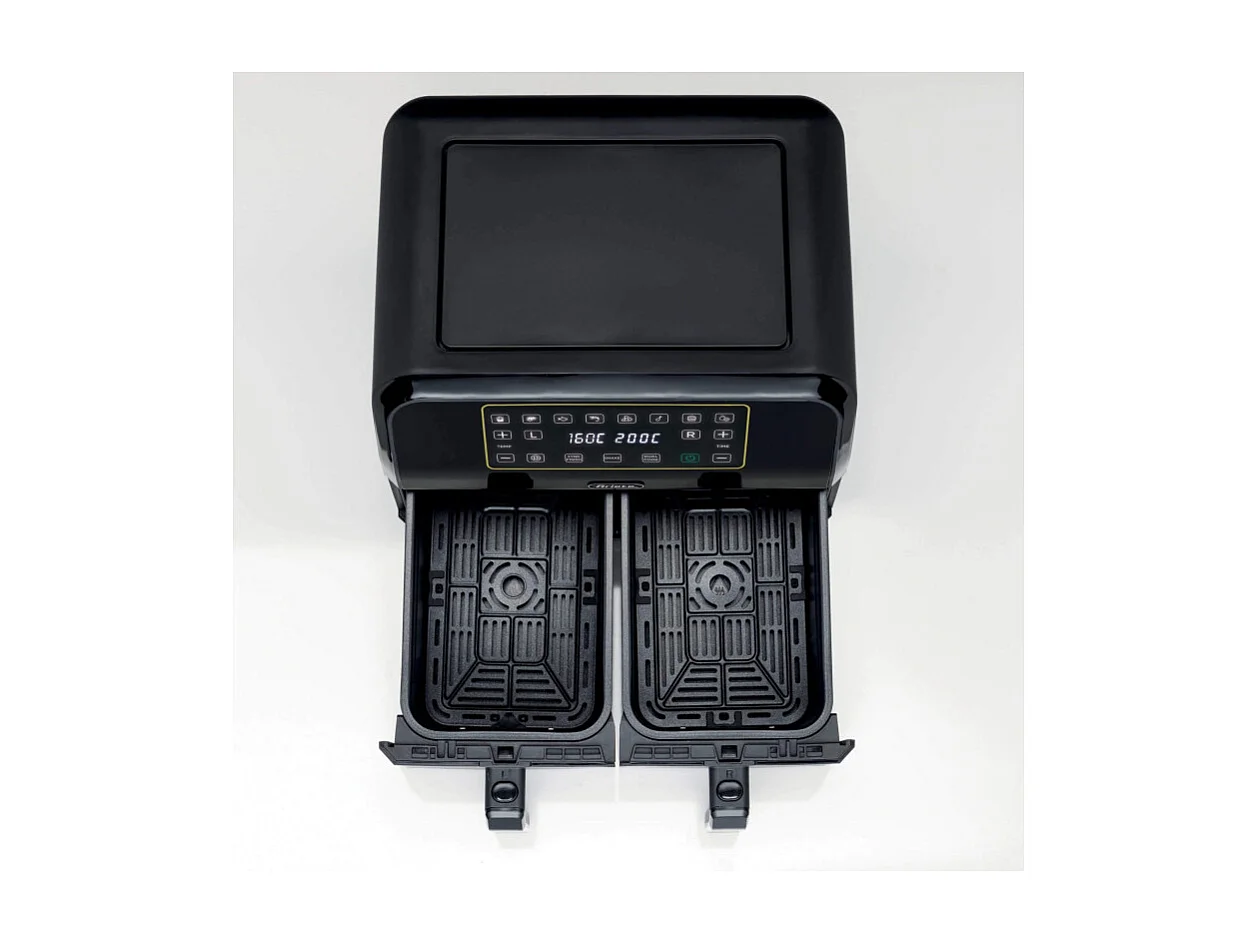 Friggitrice ad aria 1700W con doppio cestello, 8L - 3 funzioni di cottura, pannello digitale LED - Nero