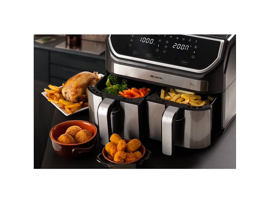 Friggitrice ad aria 9L 2100W - 11 programmi - Doppio cestello - Nero/Silver