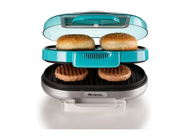 Macchina per fare hamburger 1200W, doppie piastre antiaderenti, 2 scomparti - Celeste