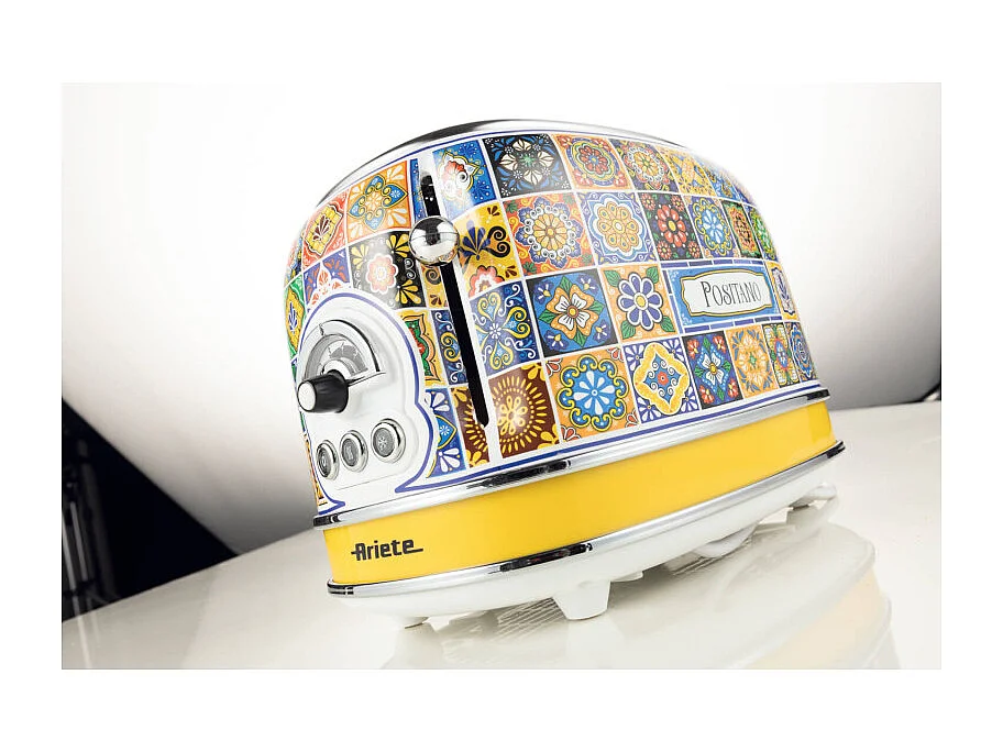 Grille-pain Ariete 155 Positano, 810 W, 2 tranches, 6 niveaux de brunissage, plateau ramasse-miettes, fonction décongélation, éjection automatique