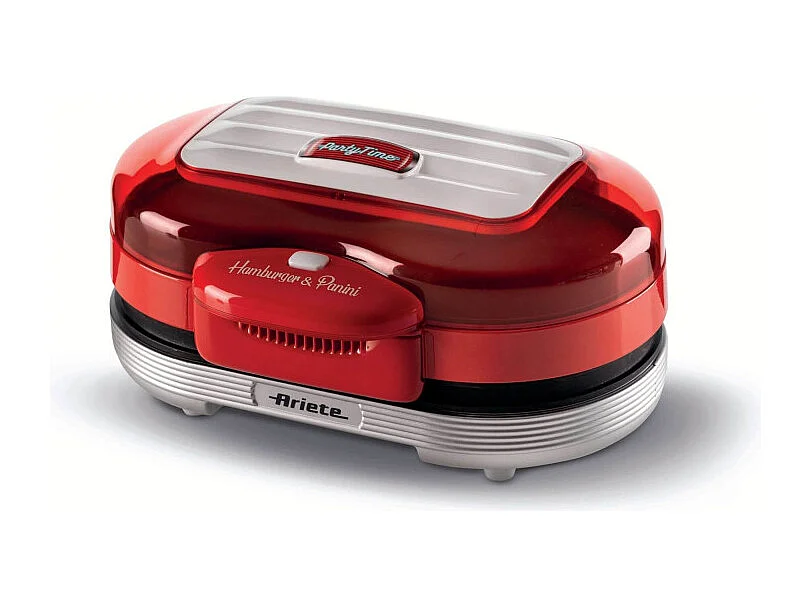 Macchina per fare hamburger 1200W, doppie piastre antiaderenti, 2 scomparti - Rosso