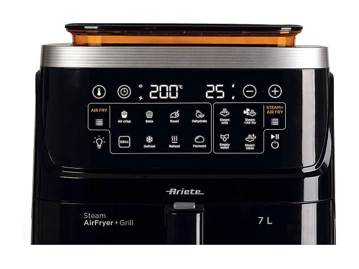 Ariete 4636 Friteuse à air avec fonction vapeur Grill, 1700W, Fonction séchage, 10 fonctions de cuisson, Panier transparent, Minuterie, Éclairage intérieur, Noir