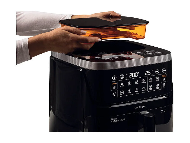 Ariete 4636 Friteuse à air avec fonction vapeur Grill, 1700W, Fonction séchage, 10 fonctions de cuisson, Panier transparent, Minuterie, Éclairage intérieur, Noir