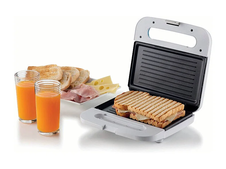 Tostiera per toast, sandwich e panini 750W, piastre fisse grill, rivestimento antiaderente - White & Aegean Teal