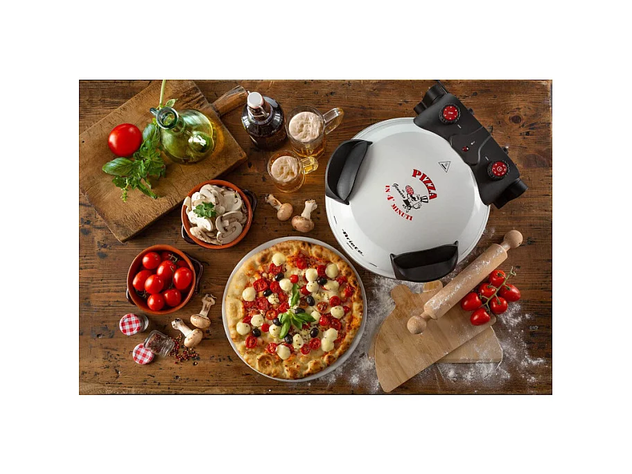 Forno Pizza - 4 Minuti - Piastra in Pietra Refrattaria - 1200W - Nero