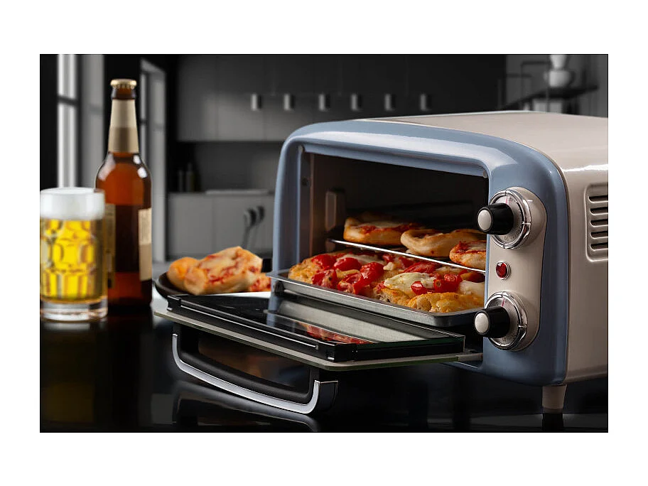 Forno Elettrico Vintage 800W - Capacità 10L - Doppio vetro - Retrò - Celeste