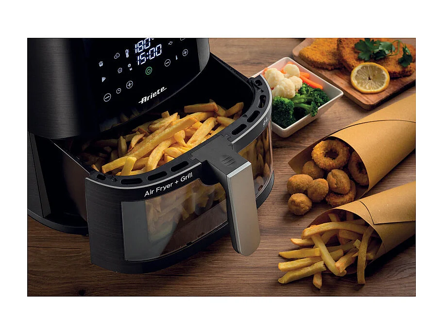 Friggitrice ad aria 9L 1500W - 8 programmi - Cestello trasparente - Nero