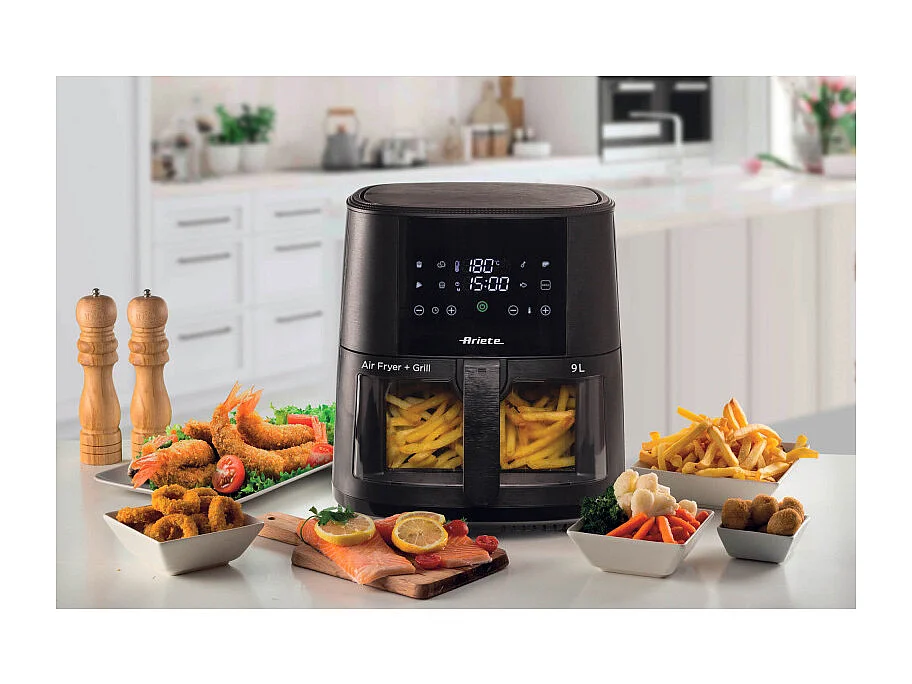Friggitrice ad aria 9L 1500W - 8 programmi - Cestello trasparente - Nero