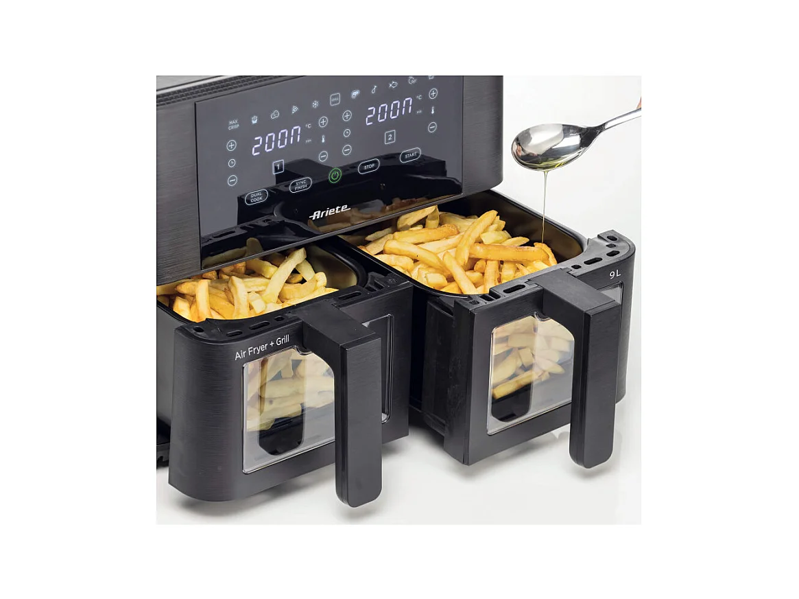 Friggitrice ad aria Doppia 9L 2400W - 11 programmi - Multifunzione - Nero