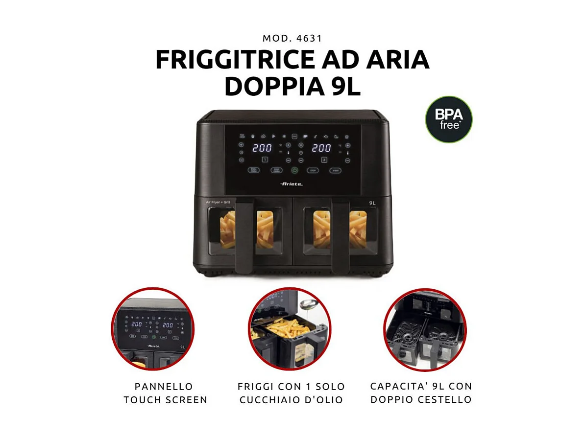 Friteuse à air double Ariete 4631 9L 2400W Noir